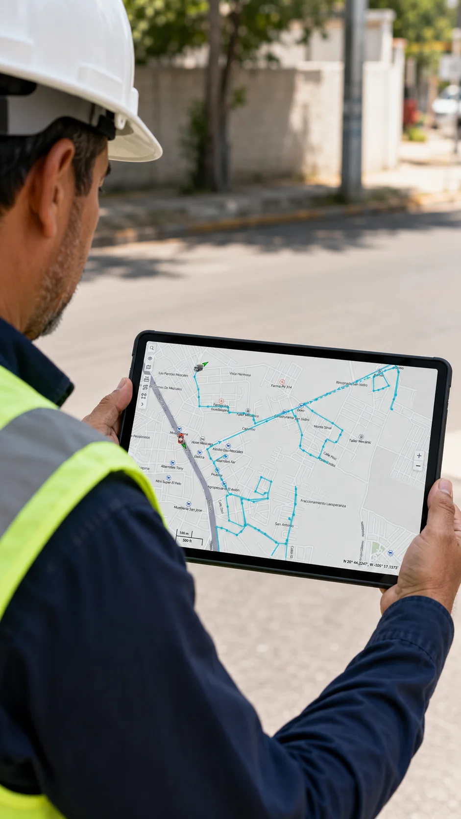 Especialista revisando recorridos gps en operacion